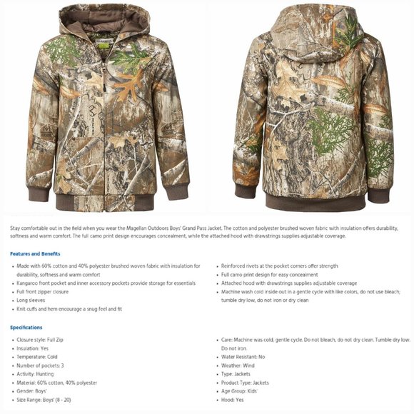 'MEG.OUTDOORS' HUNT-GEAR INSULATED HOODIE CAMO COAT 'REALTREE EDGE' FULL-ZIP - Picture 11 of 16